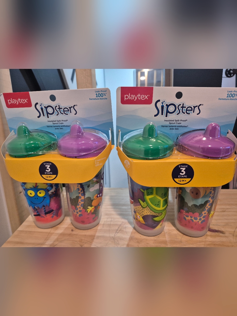 4 Playtex Stage 3 Sipsters Insulated Spill-proof Spout Toddler Cups. 12M +